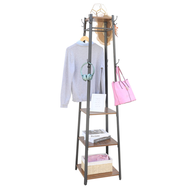 Latitude Run® 8 Hook Freestanding Coat Rack With Storage Shelves